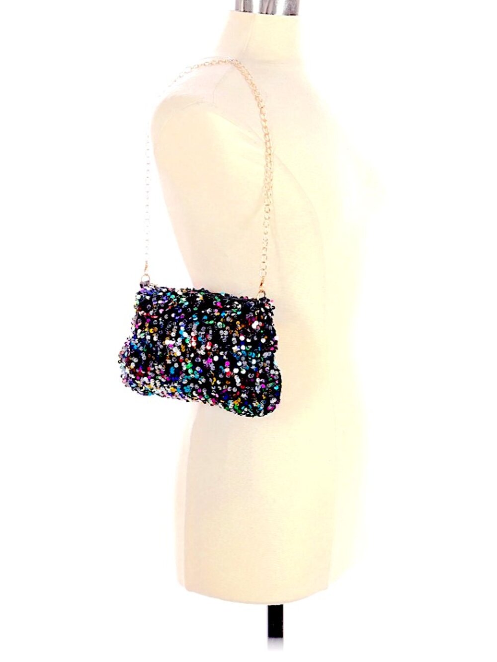 Rainbow Sequin Glitter Clutch / Crossbody Bag - Excellent - Picture 3 of 6